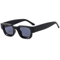 Retro square thick frame sunglasses with dark grey lenses and black glossy finish - Black Frame Black Grey Lens