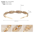 Detailed dimensions showing 12.5cm diameter and 39g weight for the golden rhinestone headband - Gold