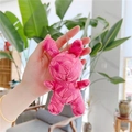 Porte-clés lapin en peluche rose avec motif géométrique métallique et chaîne à perles - Chaîne à Billes Régulière / Rose Rouge