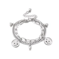 Double-layered stainless steel star bracelet with cuban links and small round bead charms - Silver (KB148869-Z)