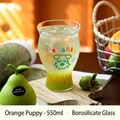 550ml high borosilicate glass cup with cartoon dog pattern and ice-cold green drink - 550ml / Orange Juice Puppy