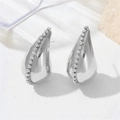 Silver hollow teardrop earrings with a single row of inlaid zircons on a white stone base - Single Row Zirconia Hollow Waterdrop Style (F704) / Silver