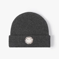 Dark gray knitted beanie with smiley patch and double folded cuff for warmth - Dark Gray