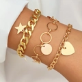 Ensemble de 3 bracelets dorés avec pendentifs étoile, cercle et cœur portés au poignet - HS596-35 Or Étoile Cercle Coeur Ensemble 3pcs