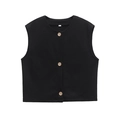 Dettaglio di gilet in maglia a coste nere con tre bottoni dorati testurizzati sul davanti - S / Top Nero