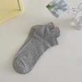 Light gray low-cut socks with pink bow embroidery and ribbed knit texture - One Size / Gray