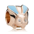 Roségoldener Hasen-Charm mit hellblauer Emaille und Zirkon-Augen auf weißem Hintergrund - Normale Spezifikation / Hase mit blauen Ohren (40)