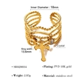 Gold stainless steel multi-layered open ring with crystal cross charm and PVD 18K plating - Cross And Circle Pendant Style (SR020034)