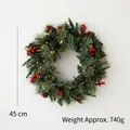 Christmas wreath with 45cm pine needles, cones, berries and LED lights on white background - 45cm PE Leaf Mixed Wreath with Lights