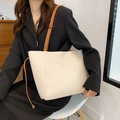 Sac fourre-tout minimaliste en cuir PU blanc avec bretelles marron pour le bureau - Blanc