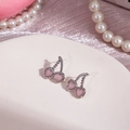Boucles d'oreilles cœur cerise rose mignonnes avec tiges en argent et cristaux - Cerise rose