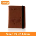 Portapassaporto arancione in pelle PU con mappa del mondo goffrata ed elastico - Arancione