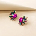 Orecchini a perno vintage a ventaglio con cristalli colorati e strass luccicanti - Multicolore