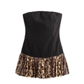 Women's strapless bodycon dress with black tube top and leopard sequin patchwork - XS / Black/Leopard Print