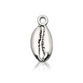 Silver vintage alloy seashell pendant with detailed antique finish and top hanging ring - 1Pc Antique Silver Cowrie Shell 6x15mm