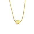 Minimalist gold snake chain necklace featuring a small round bead with letter N engraving - Letter N