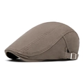 Men's newsboy cap in dark khaki herringbone fabric with adjustable metal buckle - Army Green