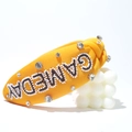 Yellow knotted headband with GAMEDAY beaded lettering and rhinestones for party wear - Yellow