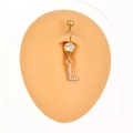Piercing ombelico in acciaio dorato con zircone e ciondolo lettera L con cristalli - Lettera L (Z-255) / Argento