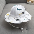 White baby sun hat with colorful dinosaur print and breathable mesh panels - 48-52cm (Adjustable) / White (Cartoon Dinosaur)