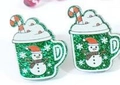 Christmas snowman and candy cane green glitter mug pins in acrylic holiday style - Green Cup