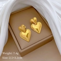 Polished gold double heart earrings in jewelry box with size and weight specs - Titanium Steel / Gold