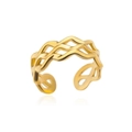 Anello aperto regolabile placcato oro 18 carati con ampia texture intrecciata a onde - JZ3935-Stile Onda Cava a Tre Strati