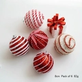 6-piece set of 8cm red and white striped Christmas ball ornaments for tree decoration - 6Pcs Red White Foam Ball Set