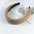 Knitted khaki cotton knotted headband with ribbed fabric texture for women - Knitted Khaki