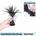 Natural black hairpiece with a crystal butterfly claw clip for high ponytail styling - Crystal Butterfly Claw Clip / Natural Black