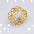 Adjustable golden stainless steel open ring with a detailed hollow honeycomb pattern - b2 Hollow Circles / Gold