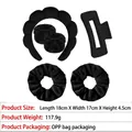 Black skincare headband set with sponge wave band, large hair claw, and velvet scrunchies - Rectangular Six-Piece Set (Headband Wristbands Hair Ties Claw Clip) / Black