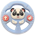 Blue silicone baby teether featuring a cute cartoon panda with pink directional buttons - Bear Steering Wheel Panda Teether / Blue