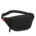Sporty black canvas waist bag for women featuring orange fashion tag and rope zipper - Black
