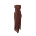 Detail of vintage floral print and sheer double-layered fabric on strapless dress - S / Brown