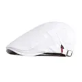 White cotton newsboy cap with H-texture knit pattern and metal buckle adjustment - Adjustable / White