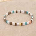 Handmade Tila bead stretch bracelet with blue, white, and bronze square tiles - White Green Gold Grey Pink