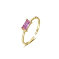 Verstellbarer 925er Sterlingsilber Ring in Gold mit rechteckigem rosa Edelstein - Rosenrot