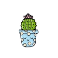 Cute green cactus enamel pin with pink flower and blue polka dot smiling face pot - Style 3-Blue Pot with Pink Flower Cactus