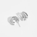 Minimalist silver multi-layer geometric hoop earrings with hollow triple-ring design - Silver Semi-Circle Style
