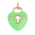 Light green enamel heart lock pendant with gold finish and sparkling zircon accents - Heart Lock-Neon Green