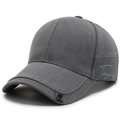 Solid dark grey cotton baseball cap with side embroidery and square brim patch - Gray