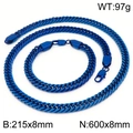 Set gioielli catena cubana blu in acciaio inossidabile con collana e bracciale da 8mm - Set Colore Blu (KS191391-KFC)