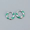 Créoles en argent sterling S925 avec motif en spirale en émail vert brillant - Argent 925 / Platine (Pierre Verte)