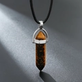 Tiger eye stone hexagonal pillar pendant necklace with black cord and silver clasp - Tiger Eye Stone Bracelet