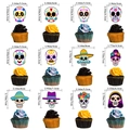 Set di 12 decorazioni per cupcake con teschi di zucchero per il Giorno dei Morti - Topper Piccoli per Cupcake (12 PZ)