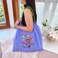 Purple embroidered zodiac nylon tote bag with colorful Pretty graphics and rope handles - Purple (Bowknot Omamori)