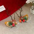 Detail of Christmas reindeer antler hair clips with pine needles and mushroom accents - 39# Mushroom Antler Duckbill Clips