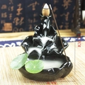 Black ceramic backflow incense burner with dimension labels and zen style accessories - Lotus Pond Fish Fun