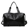 Bolso de viaje grande de cuero PU negro con bandolera y asas dobles - Negro
